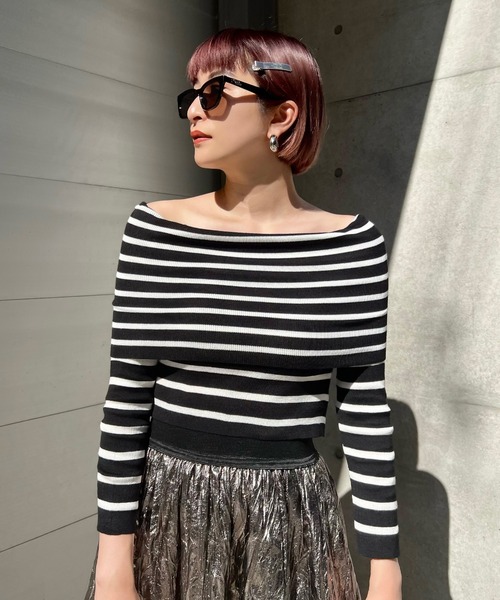 Narcissus（ナルシス）の「【Narcissus】ボーダーオフショルトップス（Tシャツ/カットソー・レディース・ホワイト/ブラック・FREE）」の21枚目の写真