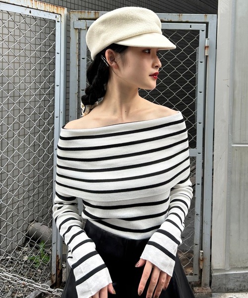 Narcissus（ナルシス）の「【Narcissus】ボーダーオフショルトップス（Tシャツ/カットソー・レディース・ホワイト/ブラック・FREE）」の18枚目の写真