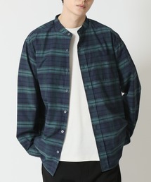 ARCADE | ブロード 長袖 バンドカラーシャツ / チェック ストライプ デザイン(シャツ/ブラウス)