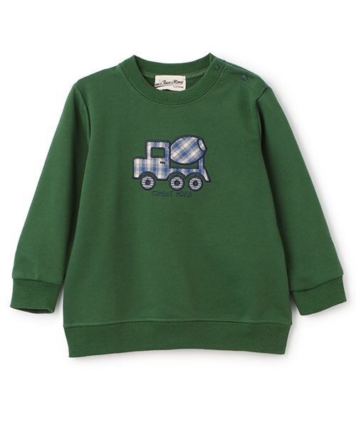 Love&Peace&Money（ラブアンドピースアンドマネー）の「【人気商品再入荷】【直営店で取り扱い無し】働く車アップリケトレーナー（スウェット・キッズ・モカ/グリーン・80ｃｍ/90cm/100cm/110cm/120cm/130cm）」の2枚目の写真