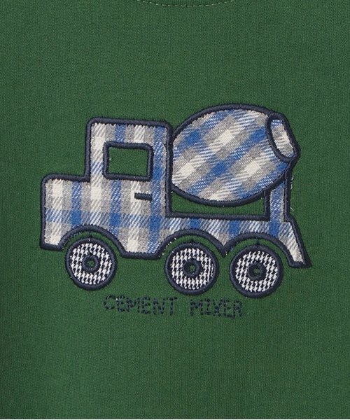 Love&Peace&Money（ラブアンドピースアンドマネー）の「【人気商品再入荷】【直営店で取り扱い無し】働く車アップリケトレーナー（スウェット・キッズ・モカ/グリーン・80ｃｍ/90cm/100cm/110cm/120cm/130cm）」の6枚目の写真