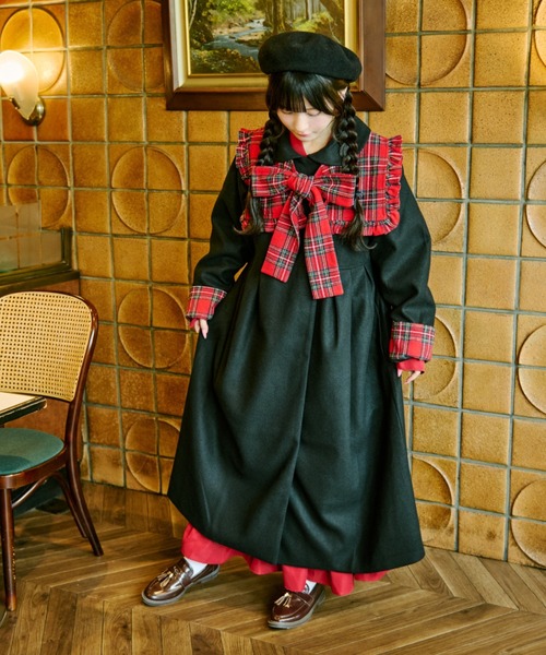 kutir（クティール）の「【クティールとレトロ】チェックボウタイ襟付きマルチウェイステンカラーコート（ステンカラーコート・レディース・オフホワイト/ネイビー/レッド/ブラック・FREE）」の16枚目の写真