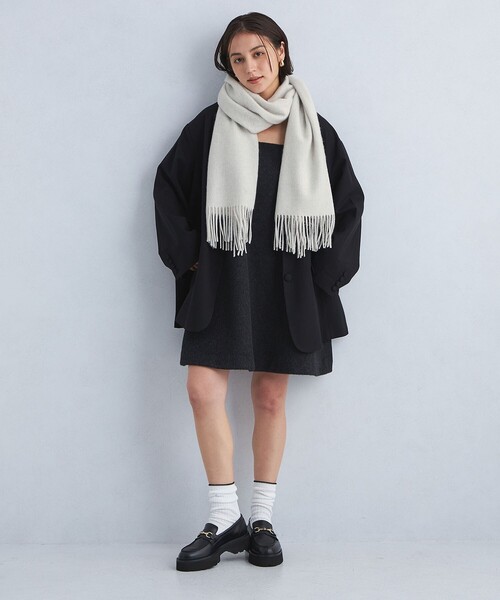 green label relaxing（グリーンレーベルリラクシング）の「ウールムジ ストール / マフラー（マフラー・レディース・ライトグレー/ダークグレー/ライトピンク/ライトブルー/オフホワイト・FREE）」の6枚目の写真