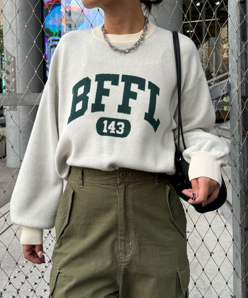 CIAOPANIC(チャオパニック)の「カレッジロゴスウェットライクニットプルオーバー(ニット/セーター・レディース・ネイビー/グレー/レッド/アイボリー・ONE SIZE)」の5枚目の写真