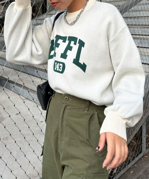 CIAOPANIC(チャオパニック)の「カレッジロゴスウェットライクニットプルオーバー(ニット/セーター・レディース・ネイビー/グレー/レッド/アイボリー・ONE SIZE)」の7枚目の写真