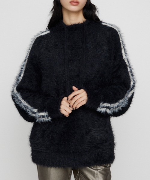 LAGUA GEM(ラグアジェム)の「SIDE LINE HOODIE ニット(ニット/セーター・レディース・チャコールグレー/ブラック/ライトグレー・FREE)」の1枚目の写真