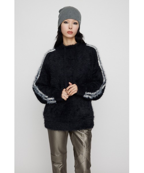 LAGUA GEM(ラグアジェム)の「SIDE LINE HOODIE ニット(ニット/セーター・レディース・チャコールグレー/ブラック/ライトグレー・FREE)」の4枚目の写真