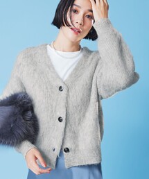 アルパカシャギー Vネックカーディガン