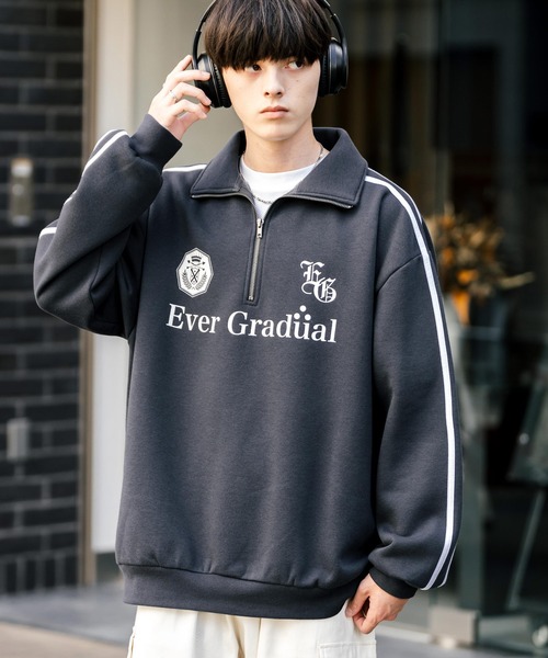 Rocky Monroe（ロッキーモンロー）の「オーバーサイズ裏起毛ハーフジップサイドラインスウェット（スウェット・メンズ・ブラック/杢グレー/ホワイト/ネイビー/チャコール・XL/L/M）」の5枚目の写真