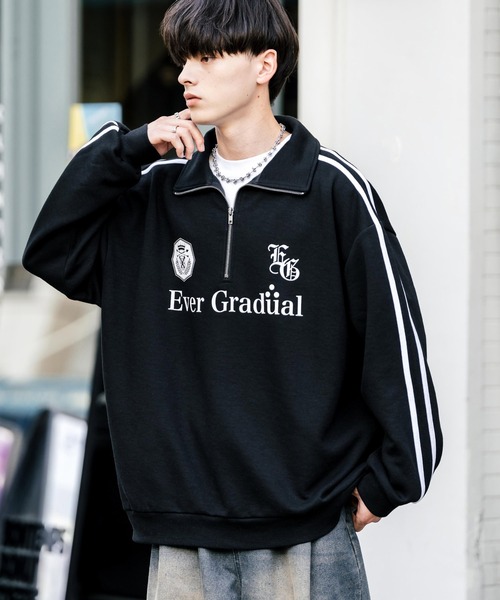 Rocky Monroe（ロッキーモンロー）の「オーバーサイズ裏起毛ハーフジップサイドラインスウェット（スウェット・メンズ・ブラック/杢グレー/ホワイト/ネイビー/チャコール・XL/L/M）」の3枚目の写真