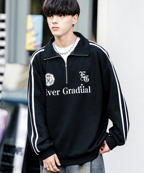 Rocky Monroe（ロッキーモンロー）の「オーバーサイズ裏起毛ハーフジップサイドラインスウェット（スウェット・メンズ・ブラック/杢グレー/ホワイト/ネイビー/チャコール・XL/L/M）」の7枚目の写真