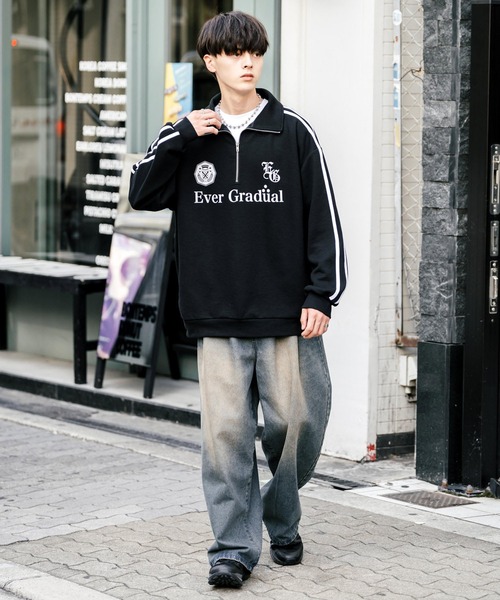 Rocky Monroe（ロッキーモンロー）の「オーバーサイズ裏起毛ハーフジップサイドラインスウェット（スウェット・メンズ・ブラック/杢グレー/ホワイト/ネイビー/チャコール・XL/L/M）」の9枚目の写真