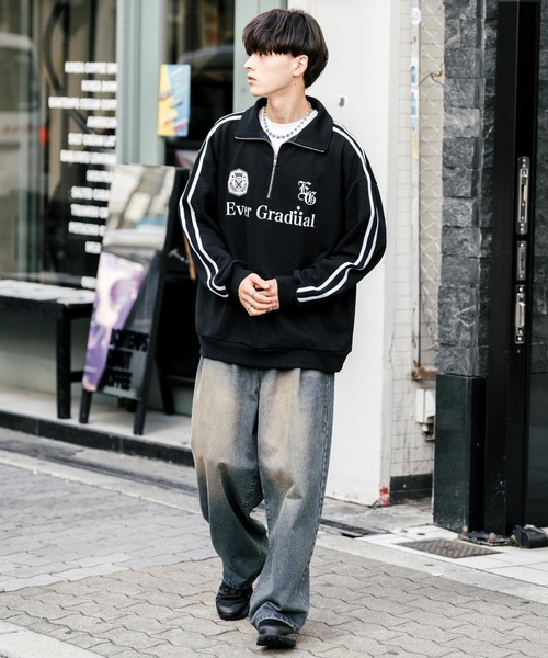 Rocky Monroe（ロッキーモンロー）の「オーバーサイズ裏起毛ハーフジップサイドラインスウェット（スウェット・メンズ・ブラック/杢グレー/ホワイト/ネイビー/チャコール・XL/L/M）」の10枚目の写真