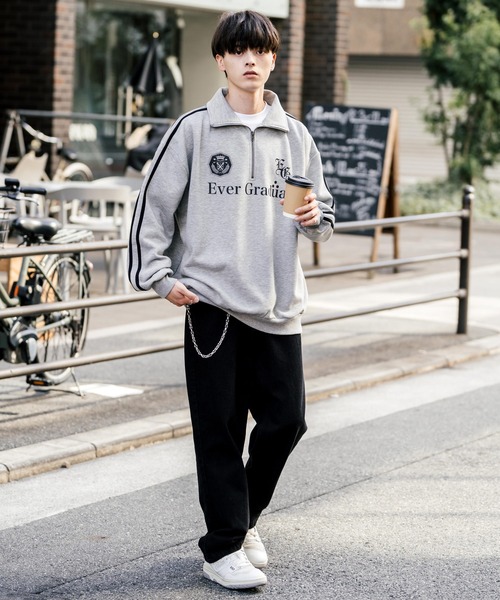 Rocky Monroe（ロッキーモンロー）の「オーバーサイズ裏起毛ハーフジップサイドラインスウェット（スウェット・メンズ・ブラック/杢グレー/ホワイト/ネイビー/チャコール・XL/L/M）」の14枚目の写真