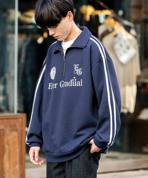 Rocky Monroe（ロッキーモンロー）の「オーバーサイズ裏起毛ハーフジップサイドラインスウェット（スウェット・メンズ・ブラック/杢グレー/ホワイト/ネイビー/チャコール・XL/L/M）」の20枚目の写真