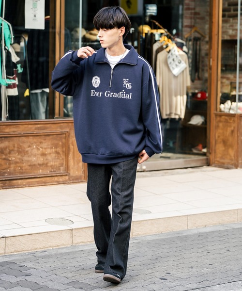 Rocky Monroe（ロッキーモンロー）の「オーバーサイズ裏起毛ハーフジップサイドラインスウェット（スウェット・メンズ・ブラック/杢グレー/ホワイト/ネイビー/チャコール・XL/L/M）」の22枚目の写真