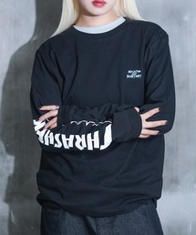THRASHERSKATE AND DESTROY emb L/S T-SHIRTS/スラッシャーリラックスシルエットブランドロゴスリーブプリント長袖Tシャツ