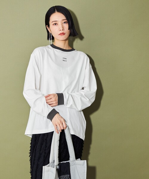 CITEN（シテン）の「＜CITEN＞ロゴリンガーロンT（Tシャツ/カットソー・レディース・ホワイト/ダークグレー/オフホワイト・FREE）」の4枚目の写真
