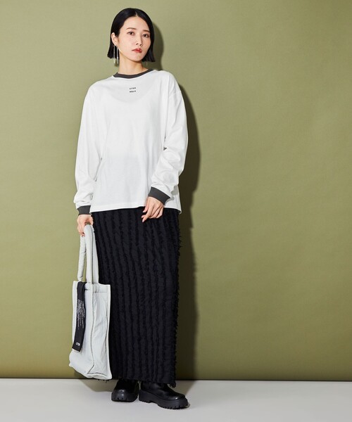 CITEN（シテン）の「＜CITEN＞ロゴリンガーロンT（Tシャツ/カットソー・レディース・ホワイト/ダークグレー/オフホワイト・FREE）」の5枚目の写真