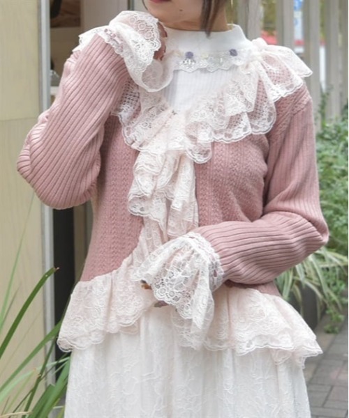 axes femme（アクシーズファム）の「レースフリルニットボレロ（カーディガン/ボレロ・レディース・ブラック/ホワイト/ピンク・FREE）」の3枚目の写真