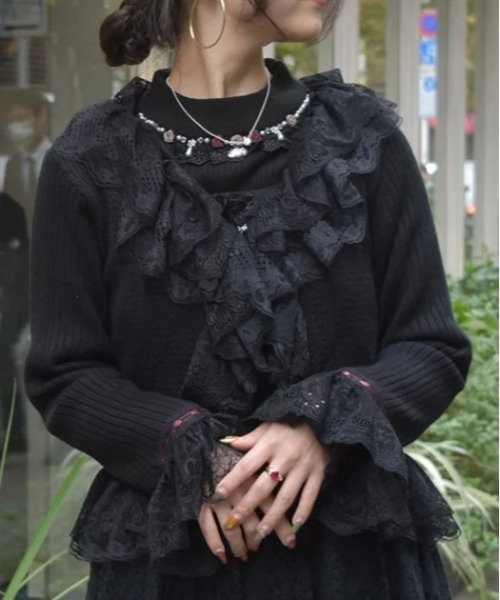 axes femme（アクシーズファム）の「レースフリルニットボレロ（カーディガン/ボレロ・レディース・ブラック/ホワイト/ピンク・FREE）」の2枚目の写真
