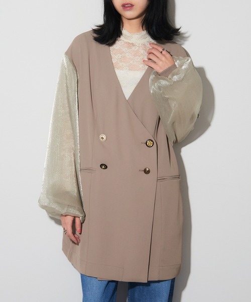MAISON BREEZE reveur(メゾンブリーズレヴール)の「【MAISON BREEZE reveur】ヴィンテージボタン シャイニーバルーンジャケット 結婚式 二次会 パーティー フォーマル オケージョン trc(ノーカラージャケット・レディース・ブラック/チャコールグレー/グレイッシュベージュ・FREE)」の22枚目の写真