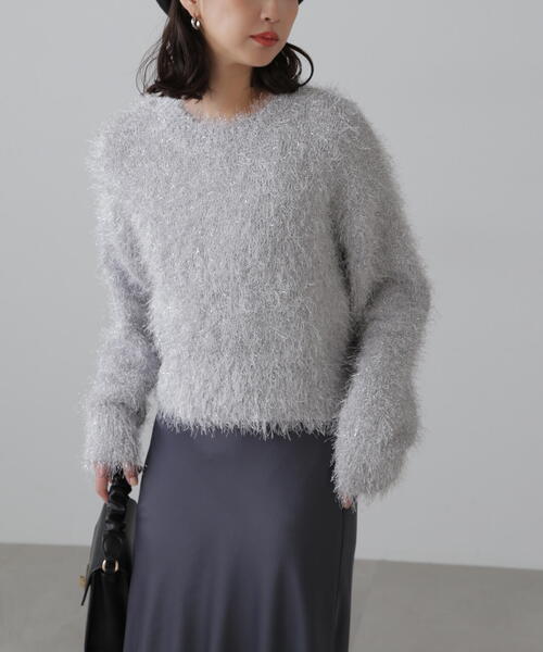 FREE'S MART(フリーズマート)の「◆ラメフェザークルーネックニット(ニット/セーター・レディース・ブルー/ホワイト/ピンク・FREE)」の1枚目の写真