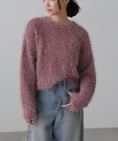 FREE'S MART(フリーズマート)の「◆ラメフェザークルーネックニット(ニット/セーター・レディース・ブルー/ホワイト/ピンク・FREE)」の3枚目の写真