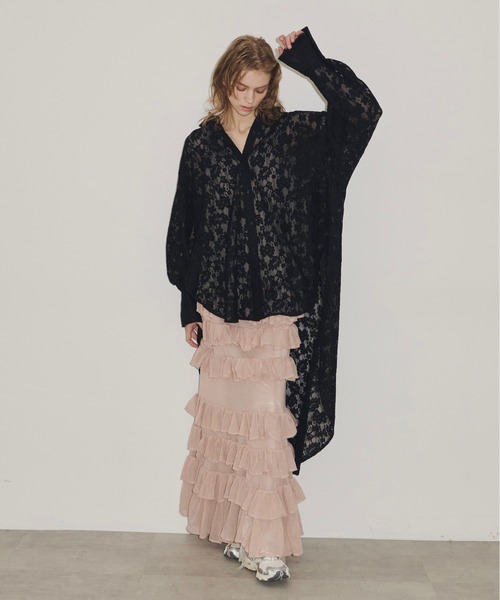 ラベルエチュード】未使用 総レース シャツ ワンピース ロング シアー