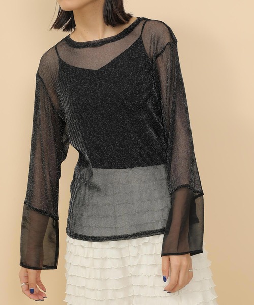 en CAnAF（エンカナフ）の「袖シアーラメ ベーシックカットソー トップス（Tシャツ/カットソー・レディース・チャコールグレー/ブラック/ベージュ・フリー）」の20枚目の写真
