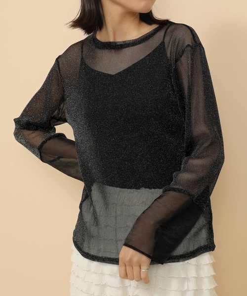 en CAnAF（エンカナフ）の「袖シアーラメ ベーシックカットソー トップス（Tシャツ/カットソー・レディース・チャコールグレー/ブラック/ベージュ・フリー）」の15枚目の写真