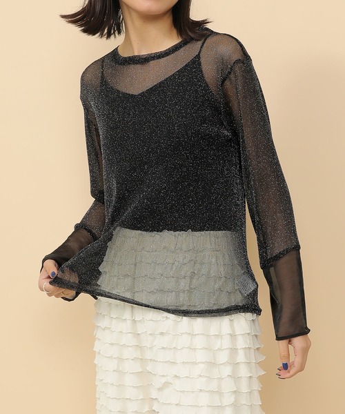 en CAnAF（エンカナフ）の「袖シアーラメ ベーシックカットソー トップス（Tシャツ/カットソー・レディース・チャコールグレー/ブラック/ベージュ・フリー）」の22枚目の写真