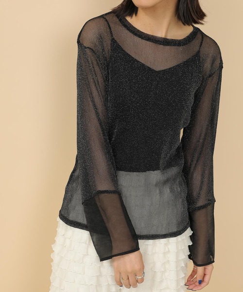 en CAnAF（エンカナフ）の「袖シアーラメ ベーシックカットソー トップス（Tシャツ/カットソー・レディース・チャコールグレー/ブラック/ベージュ・フリー）」の18枚目の写真