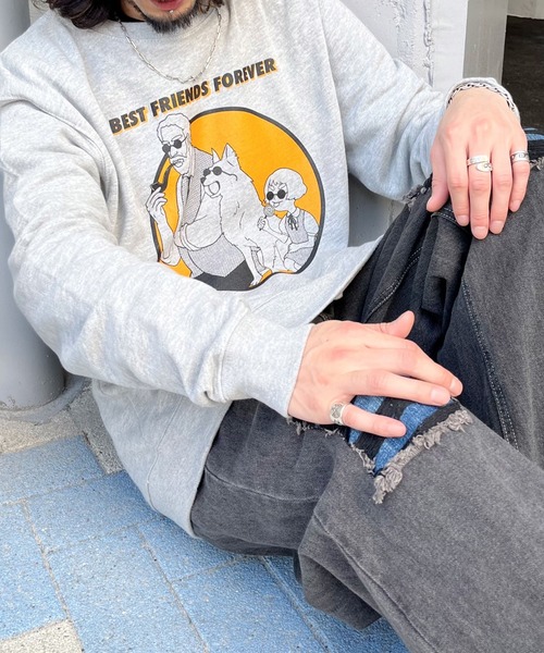 MODISH GAZE(モディシュガゼ)の「【MODISH GAZE】BEST FRIENDS FOREVERサークルプリント裏毛トレーナー(スウェット・メンズ・グレー系その他・LARGE)」の1枚目の写真