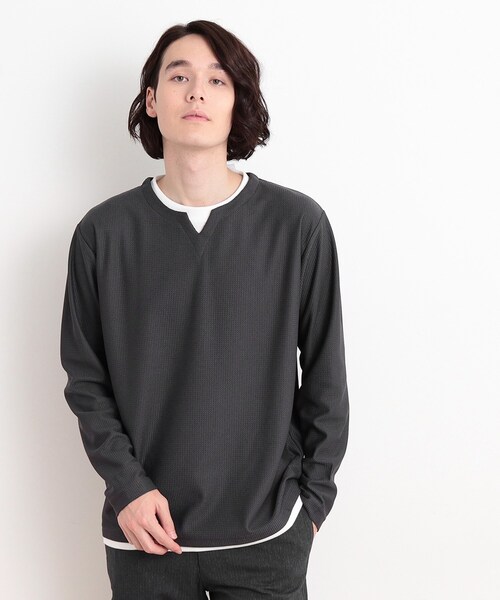 THE SHOP TK （ザ ショップ ティーケー ）の「バスケット編みキーネックTシャツ（Tシャツ/カットソー・メンズ・アイボリー/ブルー/スミクロ/ライトグレー・04/03/02）」の2枚目の写真