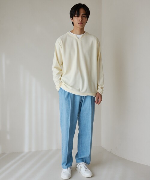 THE SHOP TK （ザ ショップ ティーケー ）の「バスケット編みキーネックTシャツ（Tシャツ/カットソー・メンズ・アイボリー/ブルー/スミクロ/ライトグレー・04/03/02）」の5枚目の写真