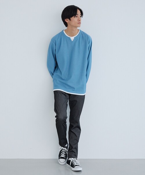 THE SHOP TK （ザ ショップ ティーケー ）の「バスケット編みキーネックTシャツ（Tシャツ/カットソー・メンズ・アイボリー/ブルー/スミクロ/ライトグレー・04/03/02）」の6枚目の写真