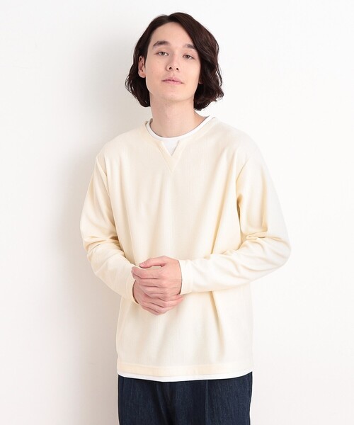 THE SHOP TK （ザ ショップ ティーケー ）の「バスケット編みキーネックTシャツ（Tシャツ/カットソー・メンズ・アイボリー/ブルー/スミクロ/ライトグレー・04/03/02）」の7枚目の写真