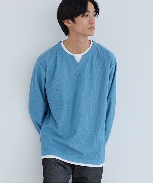 THE SHOP TK （ザ ショップ ティーケー ）の「バスケット編みキーネックTシャツ（Tシャツ/カットソー・メンズ・アイボリー/ブルー/スミクロ/ライトグレー・04/03/02）」の4枚目の写真