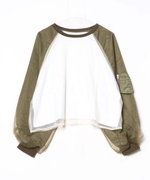 tシャツ チュールレイヤードMA-1スリーブプルオーバー レディース terrace tシャツ チュールレイヤードMA-1スリーブプルオーバー