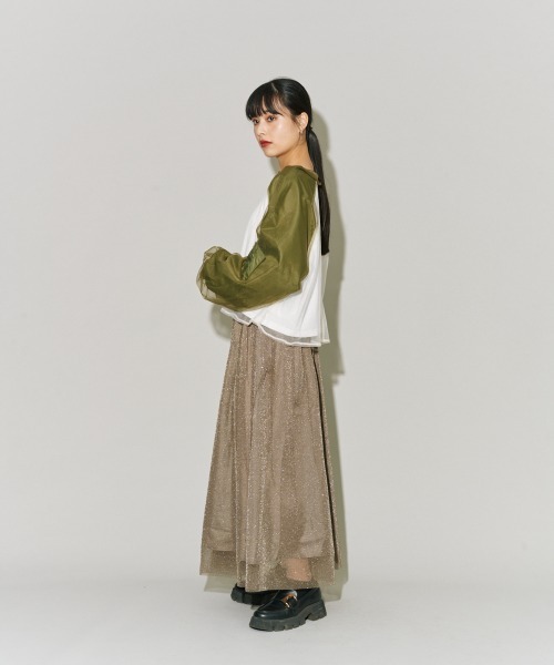 bea&youth チュール レイヤードショートスリーブ プルオーバー ナイロンチュール レイヤード ショートスリーブ プルオーバー