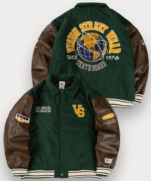 VISION STREET WEAR（ヴィジョンストリートウェア）の「【VISION STREET WEAR/ヴィジョンストリートウェア】ブランドロゴ＆アースデザイン メルトン スタジャン（スタジャン・メンズ・グリーン/ブルー/ブラック・M/L/XL）」の3枚目の写真