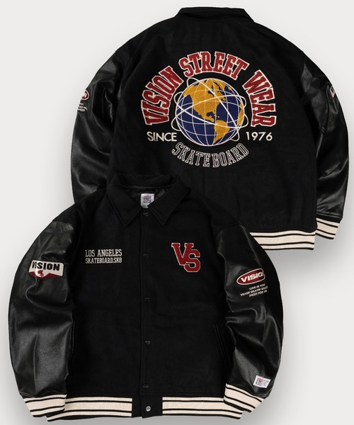 VISION STREET WEAR（ヴィジョンストリートウェア）の「【VISION STREET WEAR/ヴィジョンストリートウェア】ブランドロゴ＆アースデザイン メルトン スタジャン（スタジャン・メンズ・グリーン/ブルー/ブラック・M/L/XL）」の2枚目の写真