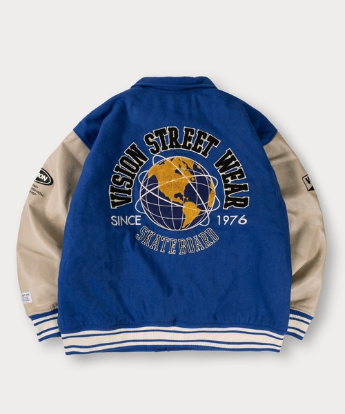 VISION STREET WEAR（ヴィジョンストリートウェア）の「【VISION STREET WEAR/ヴィジョンストリートウェア】ブランドロゴ＆アースデザイン メルトン スタジャン（スタジャン・メンズ・グリーン/ブルー/ブラック・M/L/XL）」の9枚目の写真