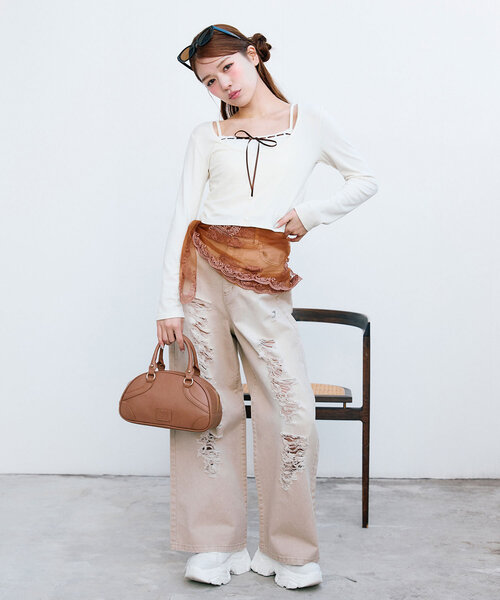 OLIVE des OLIVE(オリーブデオリーブ)の「ポケットリボンデニムパンツ(デニムパンツ・レディース・ベージュ/ブルー系その他/サックスブルー・MEDIUM/SMALL)」の1枚目の写真