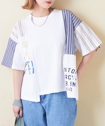 CUBE SUGAR（キューブシュガー）の「ストライプミックス切替プルオーバーシャツ（Tシャツ/カットソー）」