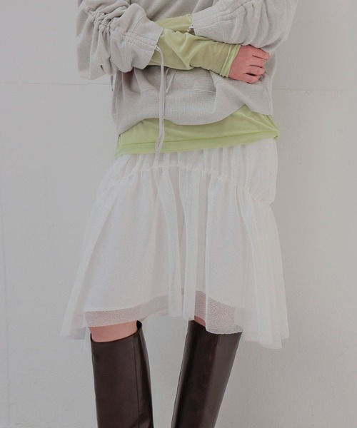 DRESSLAVE(ドレスレイブ)の「bright amunzen tulle mini skirt(ブライトアムンゼンチュールミニ丈スカート)(スカート・レディース・ホワイト/ブラック・38)」の1枚目の写真