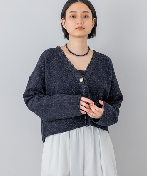 A part by（アパートバイ）の「ツイードVカーディガン（カーディガン/ボレロ・レディース・ネイビー/ブラウン系その他/オフホワイト/ライトブルー/ダークネイビー・FREE）」の5枚目の写真