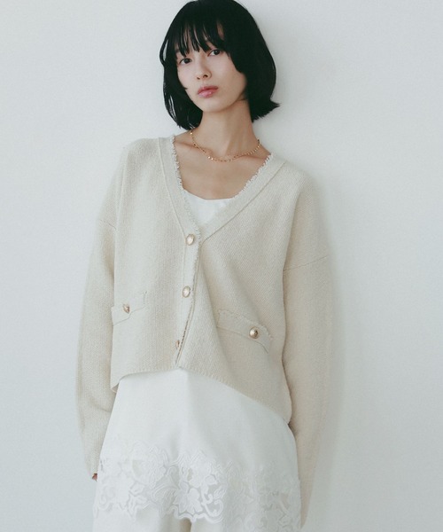 A part by（アパートバイ）の「ツイードVカーディガン（カーディガン/ボレロ・レディース・ネイビー/ブラウン系その他/オフホワイト/ライトブルー/ダークネイビー・FREE）」の2枚目の写真