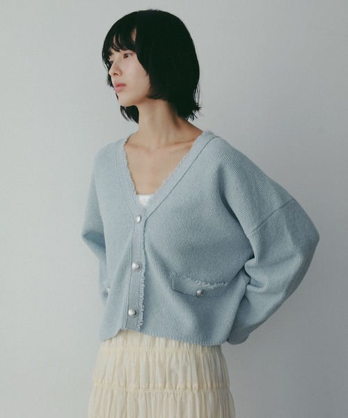 A part by（アパートバイ）の「ツイードVカーディガン（カーディガン/ボレロ・レディース・ネイビー/ブラウン系その他/オフホワイト/ライトブルー/ダークネイビー・FREE）」の4枚目の写真